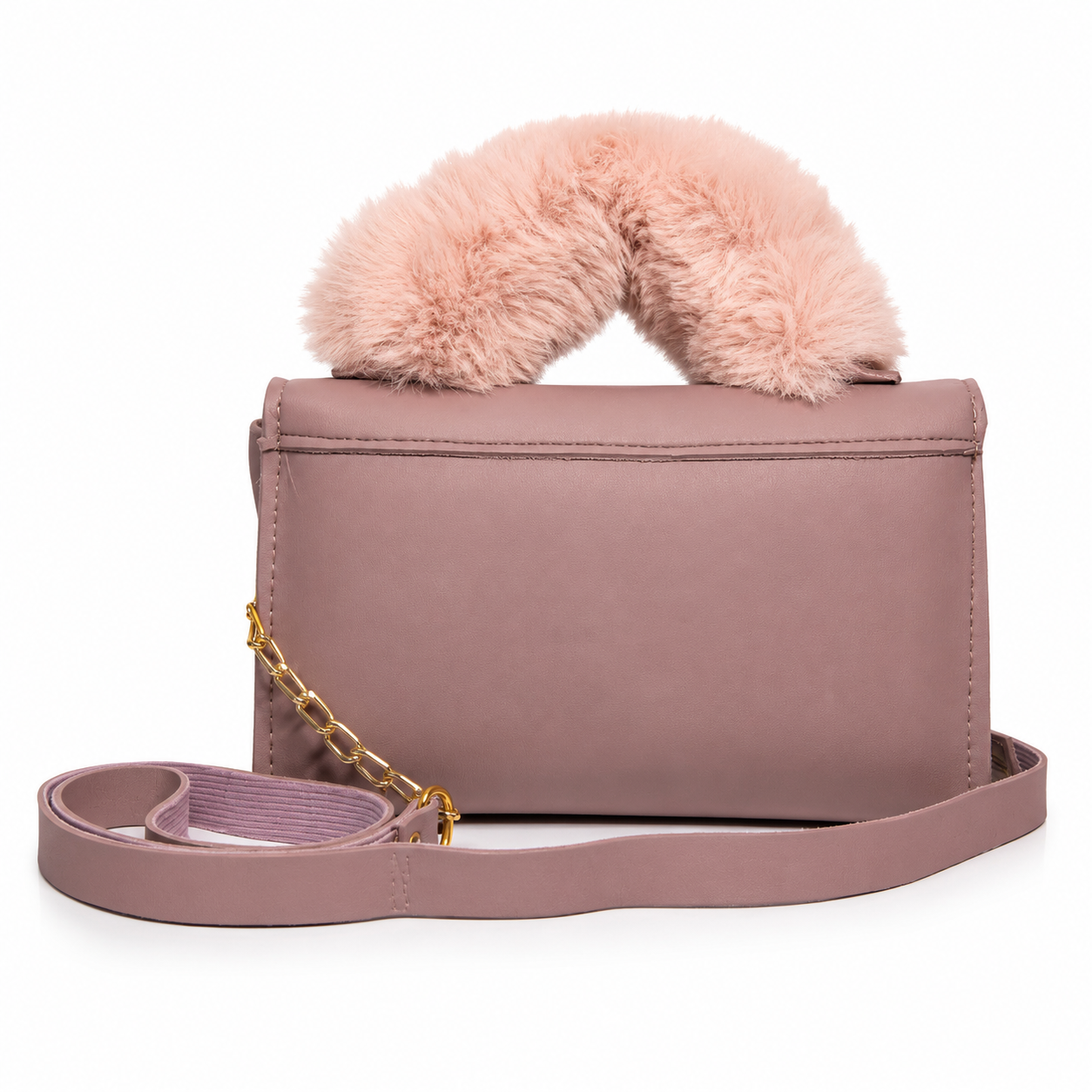 Luxury Pink Faux Fur Handle Crossbody Handbag for Women | Premium Shoulder Bag