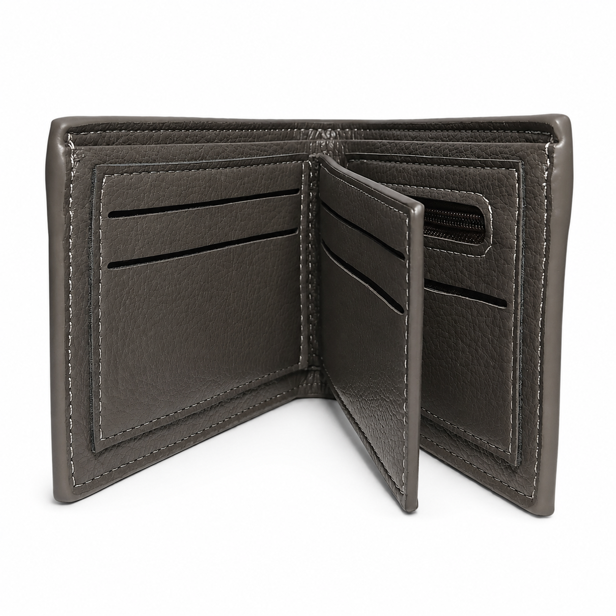Premium men's bifold wallet with slim profile, multiple card slots, cash compartment, and durable synthetic leather construction.